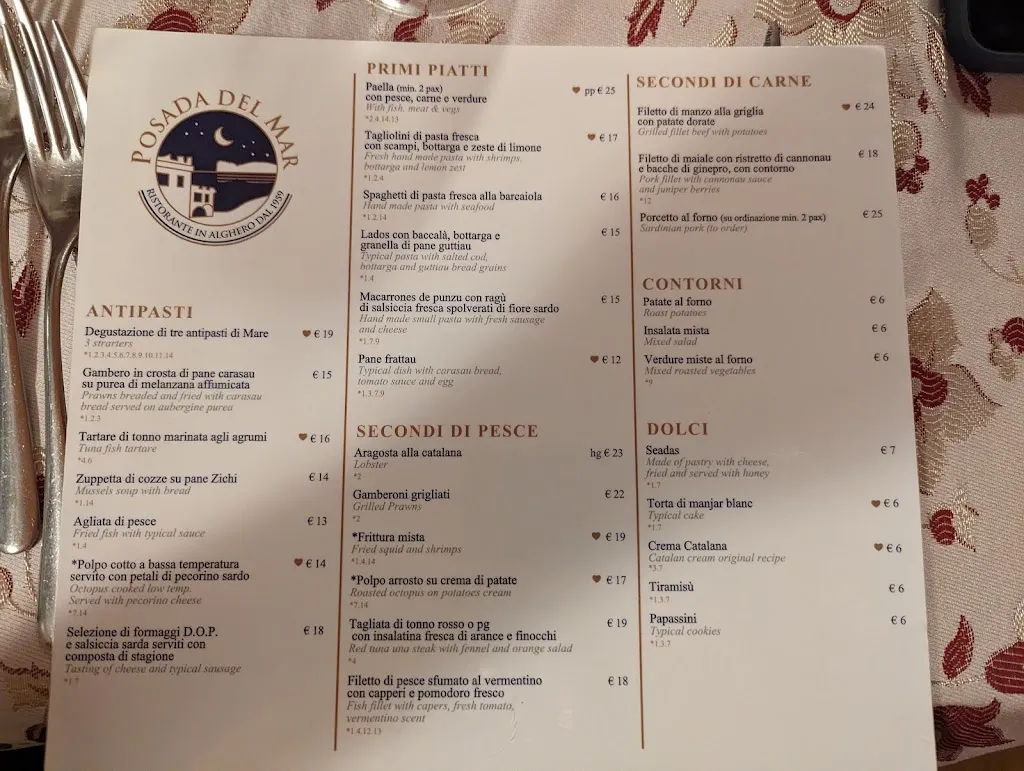 Menu_Ristorante Posada del Mar_Alghero_image_3