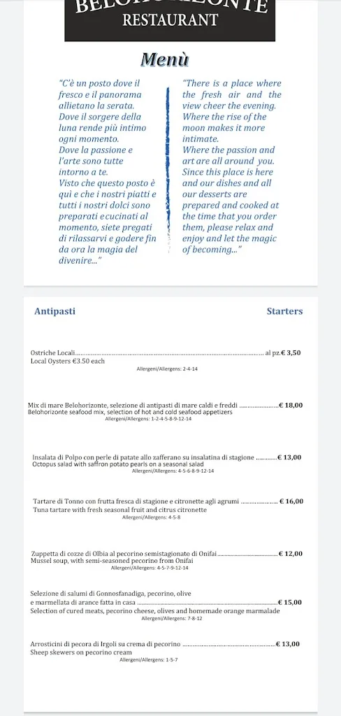 Menü_Ristorante Belohorizonte_Cala Gonone_Bild_1