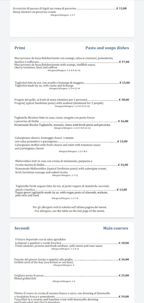 Menü_Ristorante Belohorizonte_Cala Gonone_Bild_2