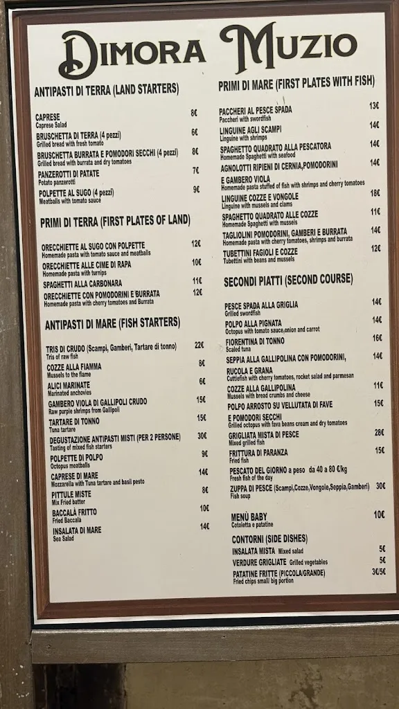 Menu_Dimora Muzio Restaurant_Gallipoli_image_1