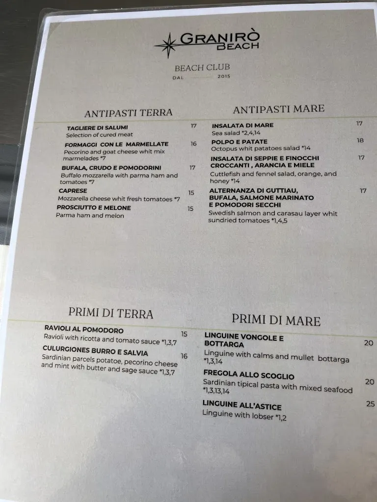 Menu_Granirò Beach_La Caletta_image_1
