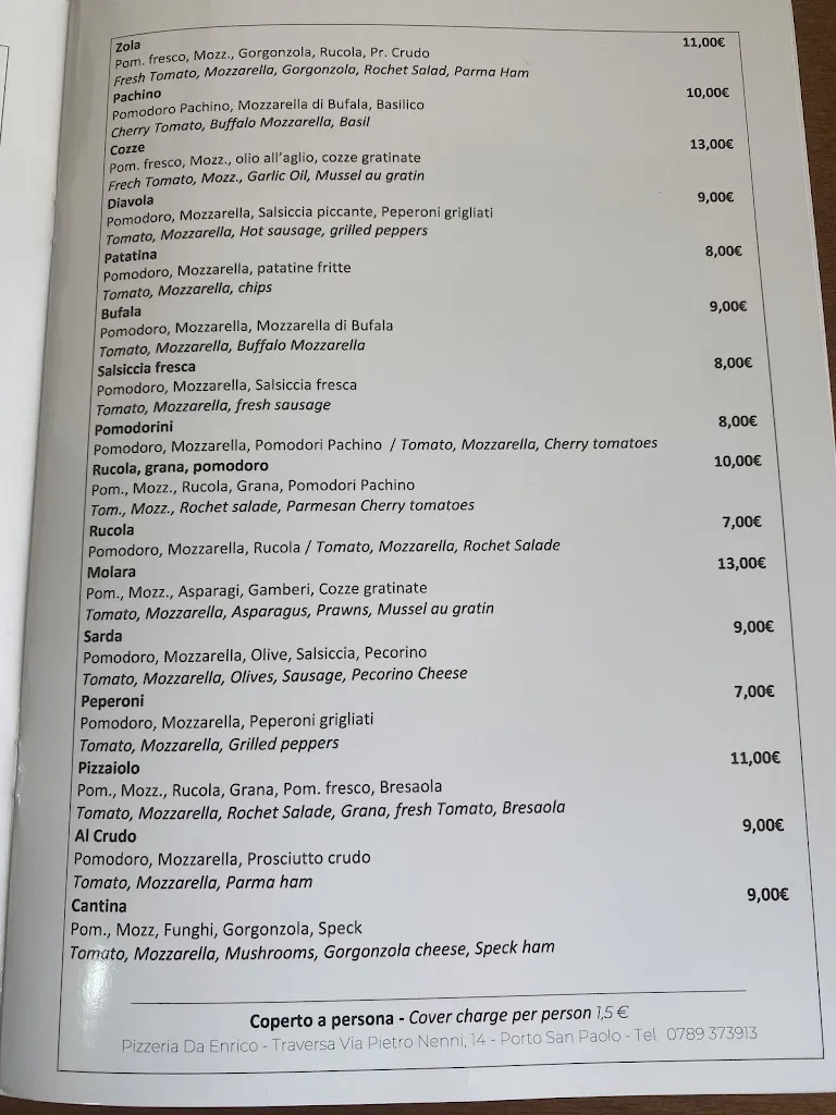 Menu_Pizzeria Porto San Paolo_Loiri Porto San Paolo_image_1