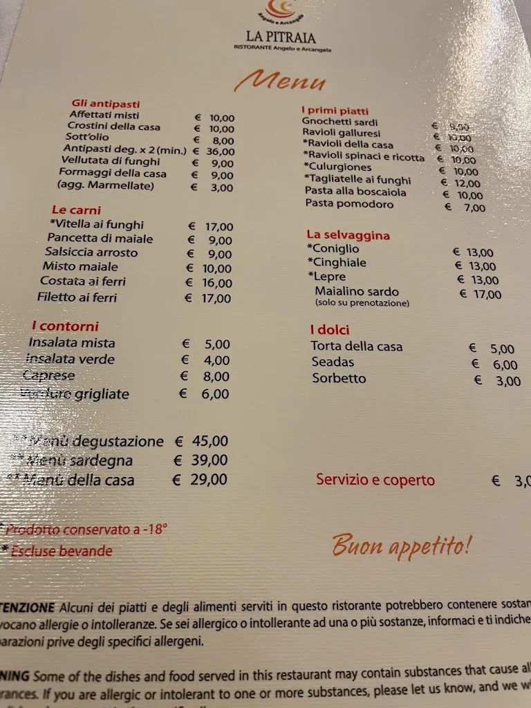 Menu_La Pitraia - Ristorante Bed & Breakfast_Luogosanto_immagine_2