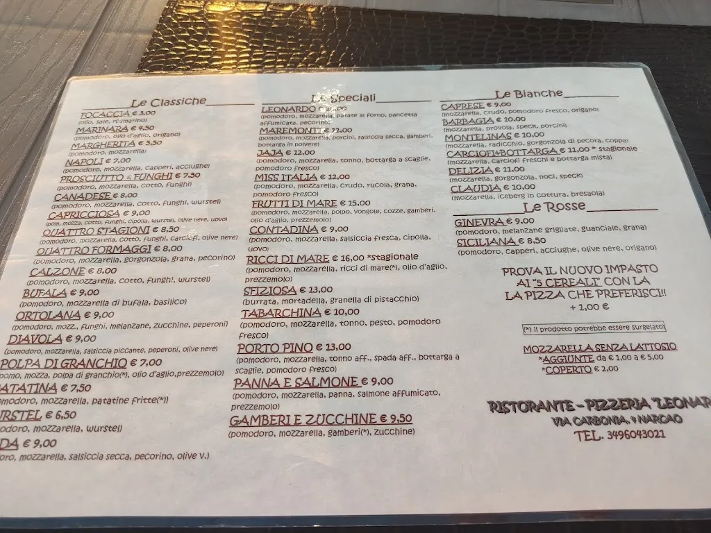 Menu_Ristorante Pizzeria Leonardo_Narcao_immagine_1