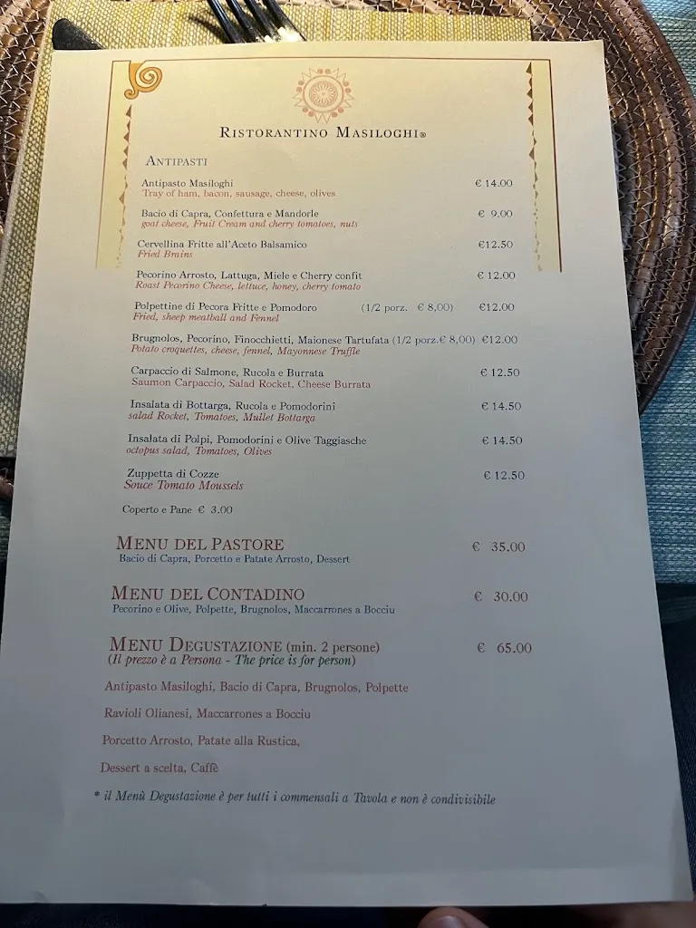 Menu_Ristorantino Masiloghi - Ristorante Tipico sardo_Oliena_image_1