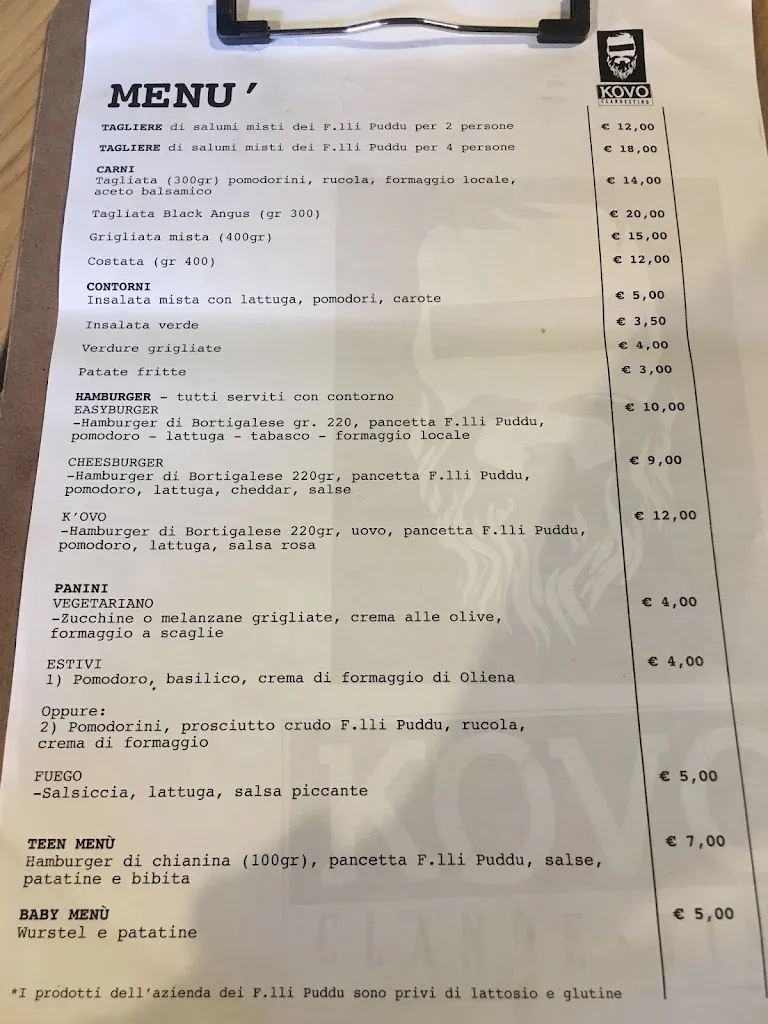 Menu_Kovo Clandestino hamburgeria steakhouse_Oliena_immagine_1