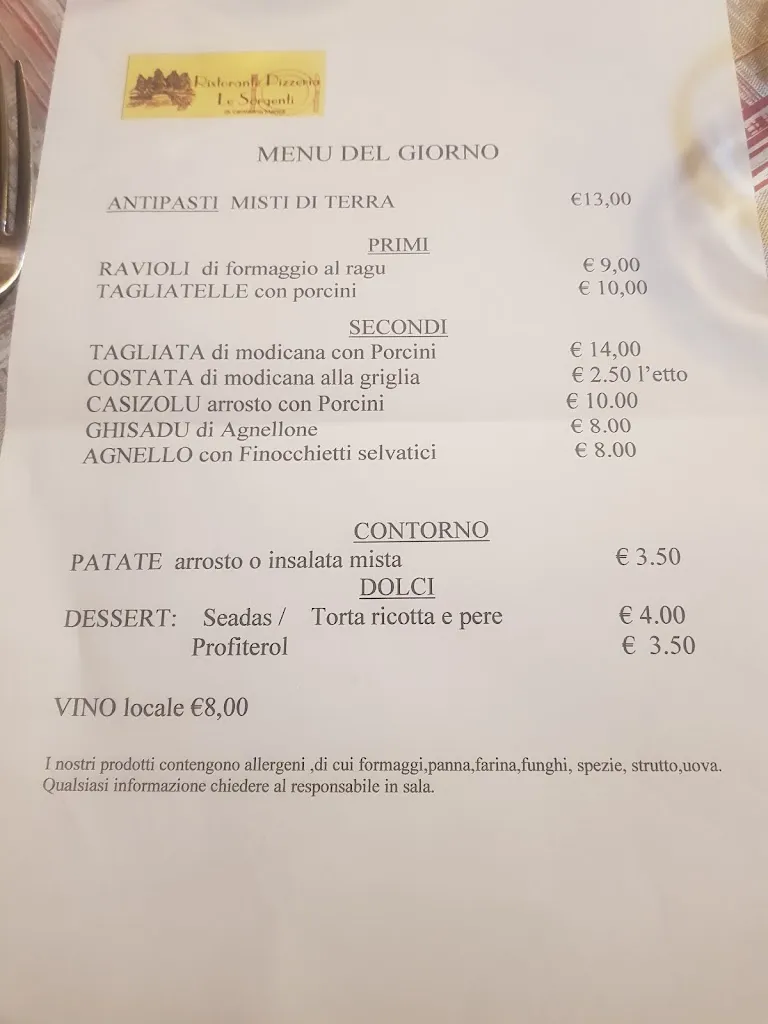Menu_Ristorante Pizzeria Le Sorgenti - Fraz.S.Leonardo De Siete Fuentes_Santu Lussurgiu_image_1