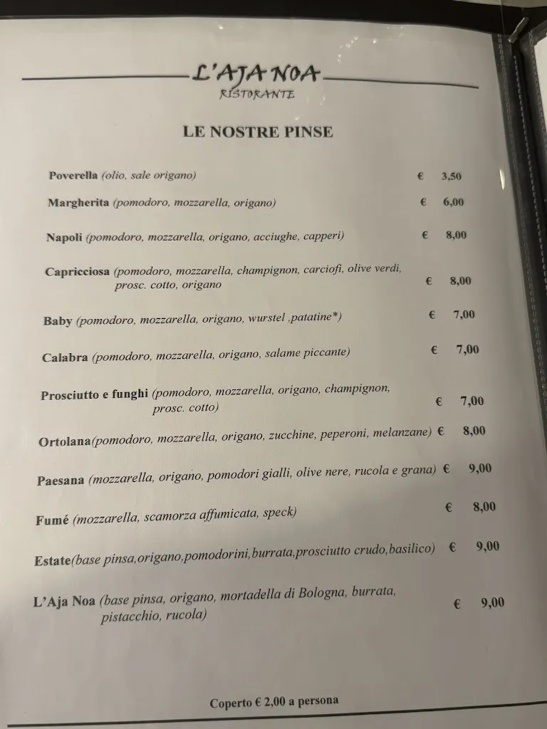 Menü_L’Aja Noa Guagnano Ristorante Pizzeria_Guagnano_Bild_1