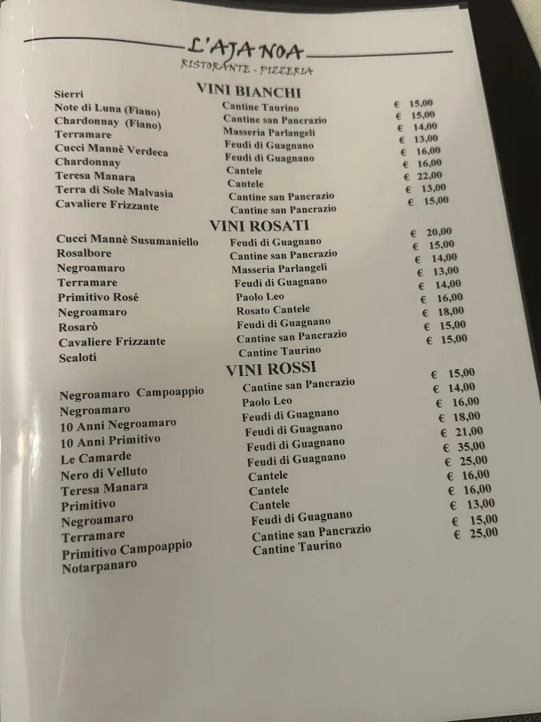Menü_L’Aja Noa Guagnano Ristorante Pizzeria_Guagnano_Bild_3