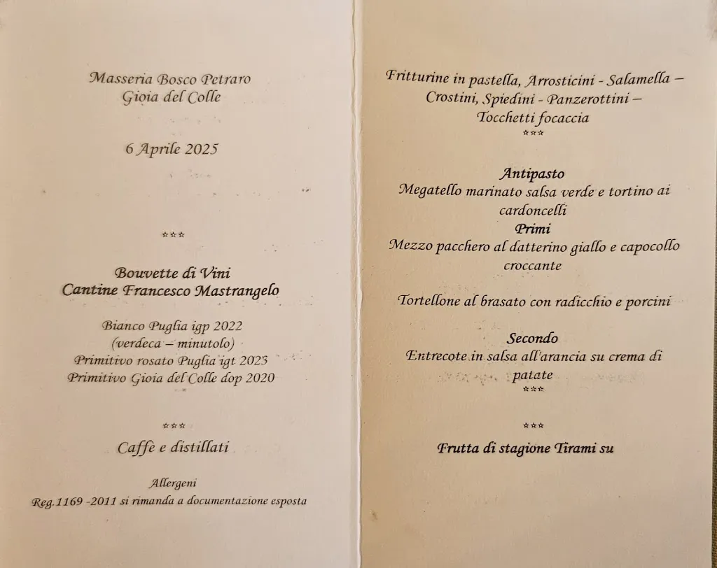 Menu_Masseria Bosco Petraro_Gioia del Colle_image_1
