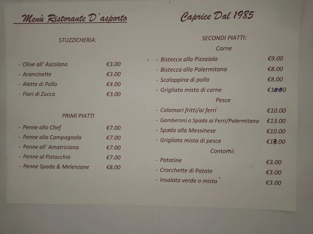 Menu_Ristorante Pizzeria Caprice Di Giuseppe Finestra_Barrafranca_image_1