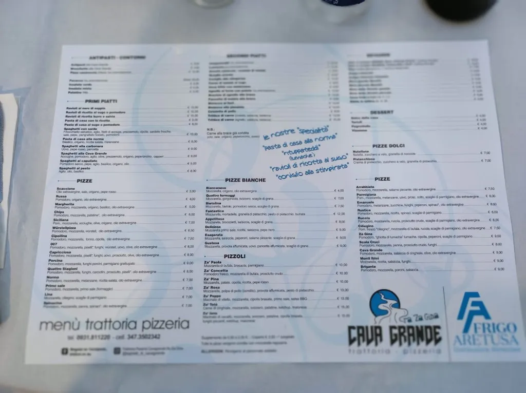 Menu_Bar trattoria Pizzeria Cava Grande Ra Zia Gina_Avola_image_1