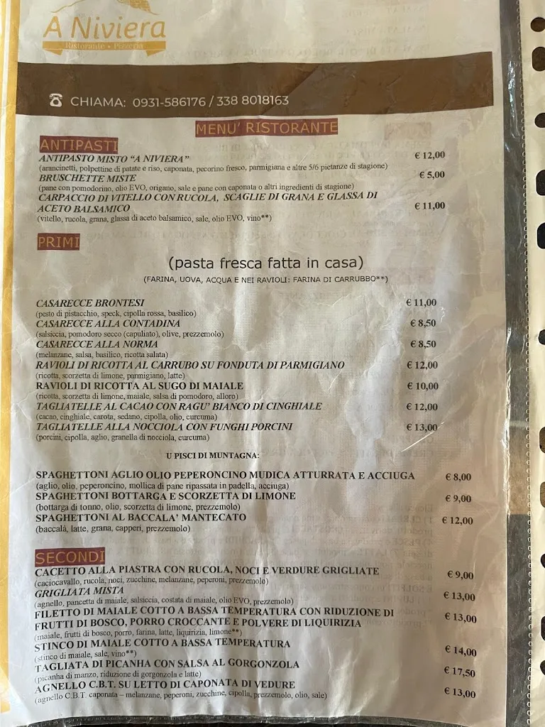Menu_A Niviera, Ristorante e Pizzeria_Buccheri_image_1