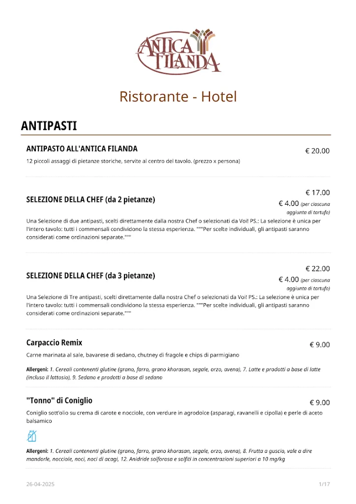 Menu_Ristorante - Hotel - Sala Ricevimenti 