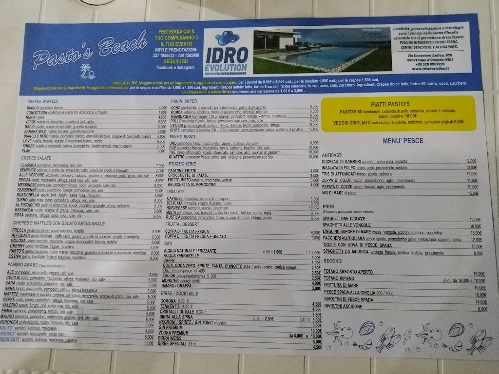 Menu_Pasto's Beach_Capo d'Orlando_imagen_1