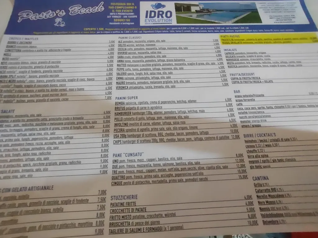 Menu_Pasto's Beach_Capo d'Orlando_imagen_2