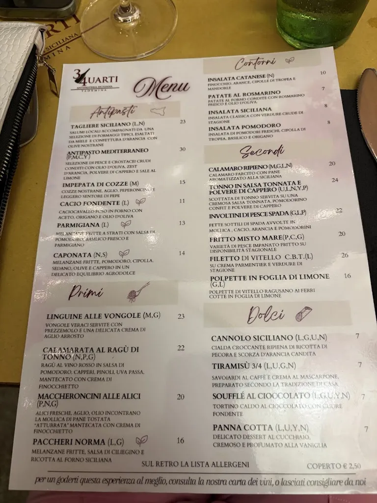 Menu_TreQuarti Taormina Antipasteria Siciliana_Castelmola_image_1