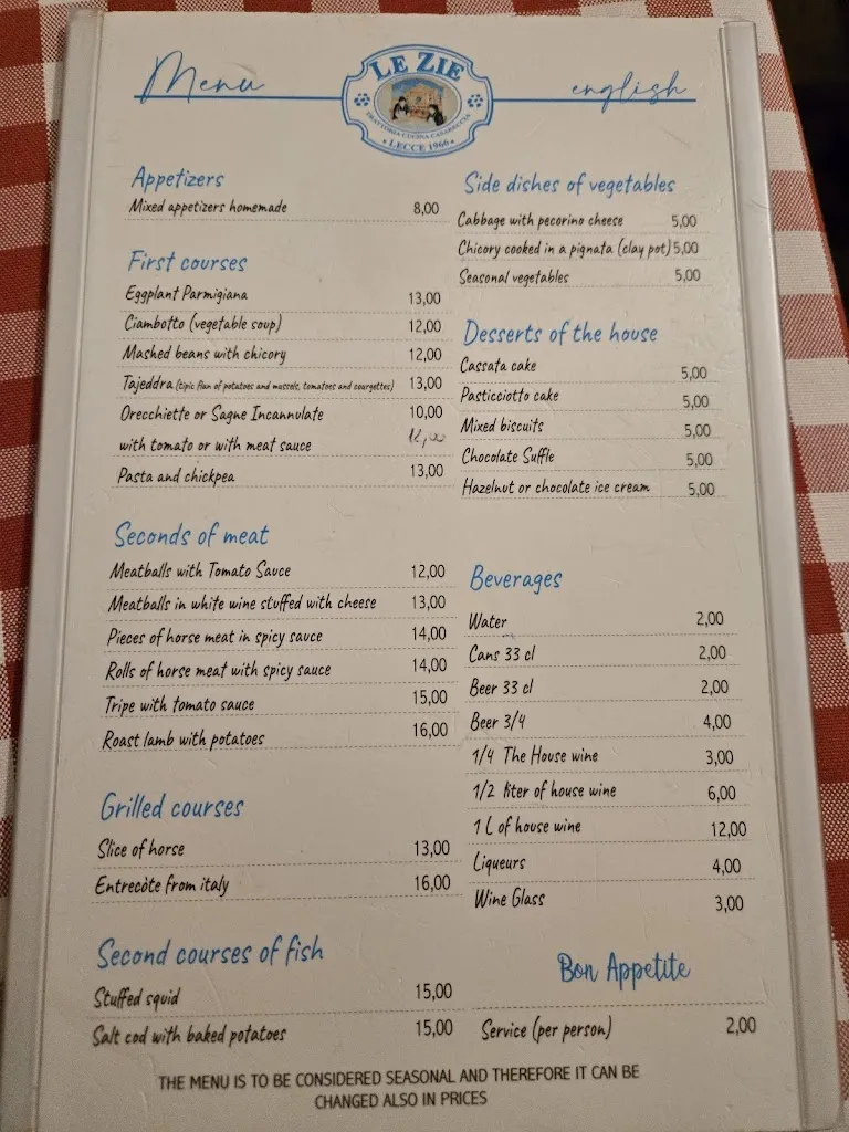 Menu_Le Zie Trattoria Casereccia_Lecce_image_1