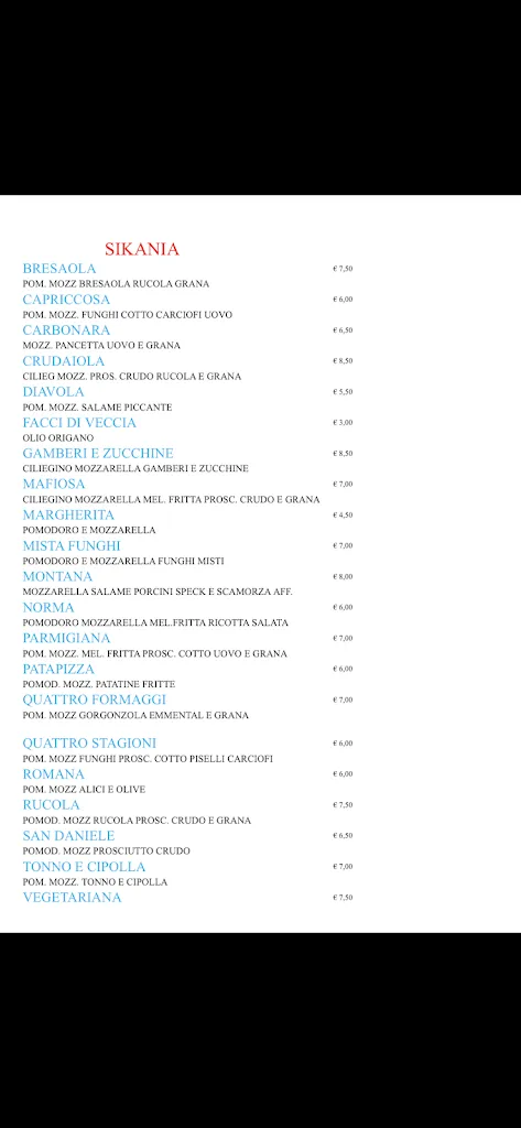 Menu_Sikania Ristorante Pizzeria bed & breakfast_Comiso_immagine_1