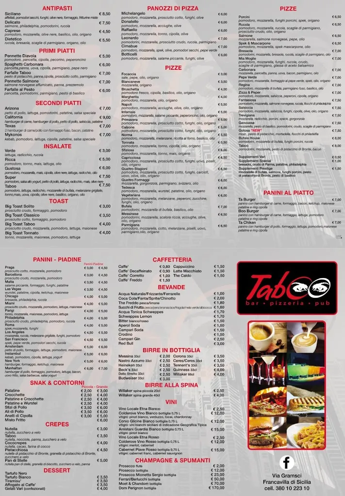 Menu_Taboo Bar - Pizzeria - Pub_Francavilla di Sicilia_image_1