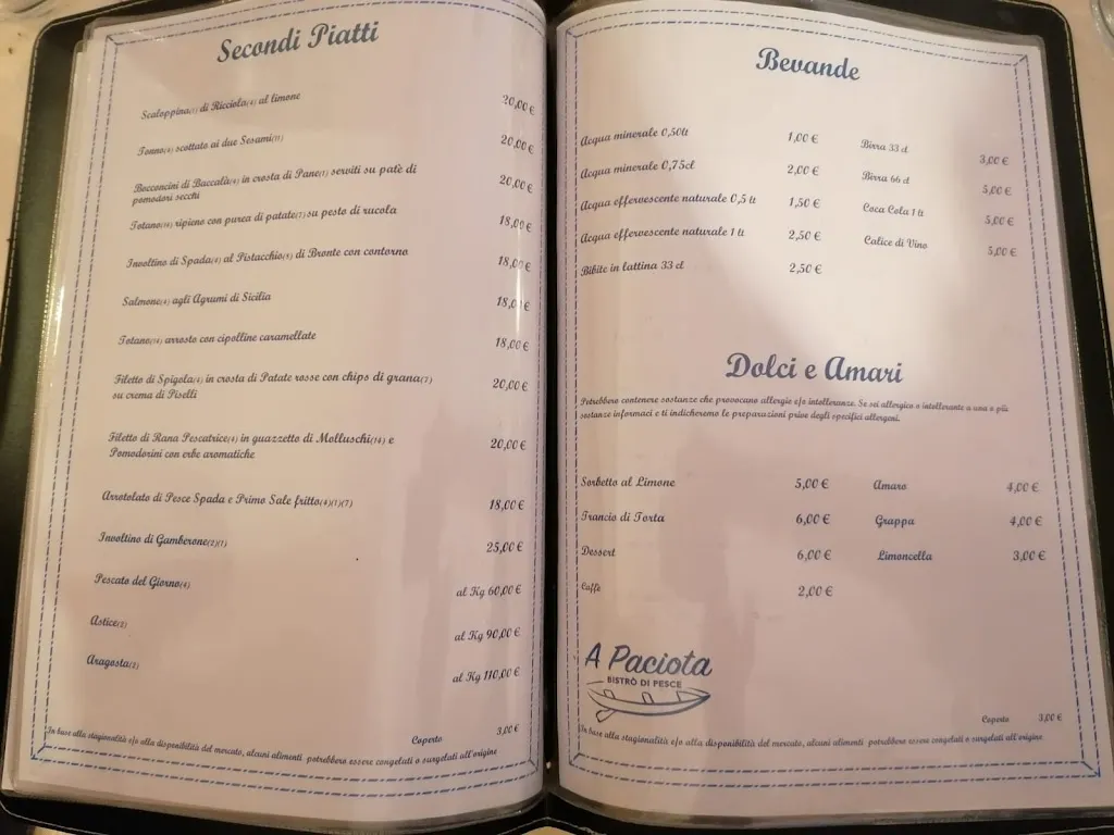 Menu_A Paciota Bistrò Di Pesce_Guidomandri Marina_image_1