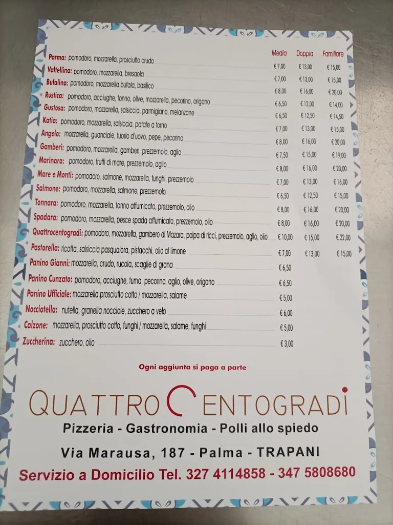 Menu_Quattrocentogradi Pizzeria Gastronomia Polli allo spiedo Palma Marausa_Marausa_image_3
