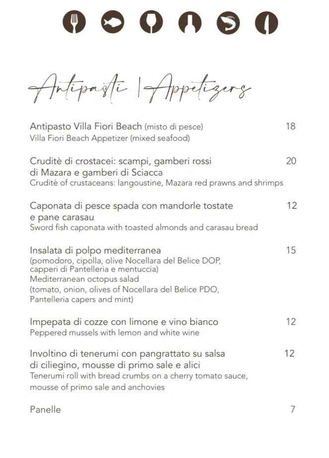 Menu_Villa Fiori Beach Albergo Ristorante_Menfi_image_1
