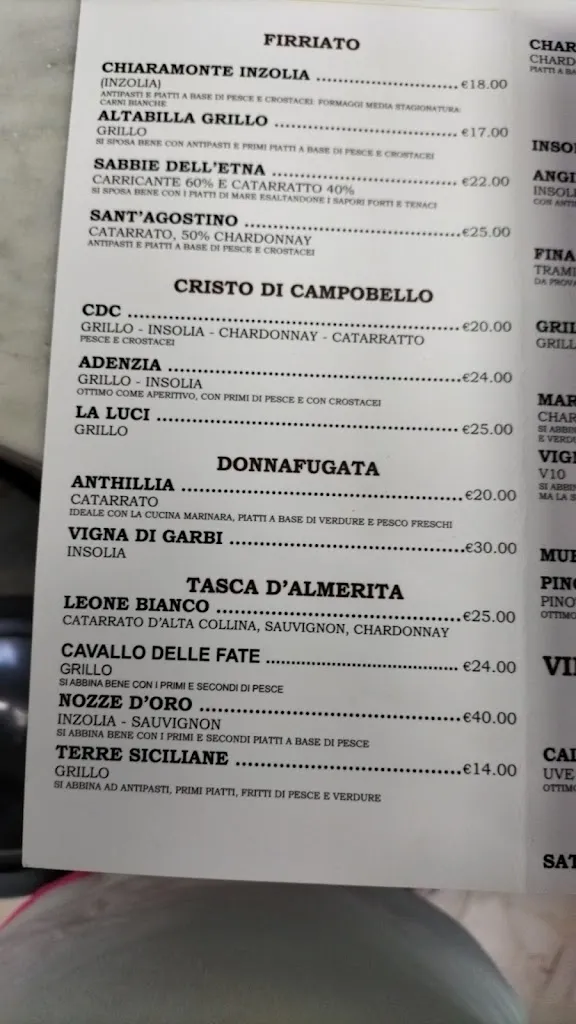 Menu_Al Bivio Wine bar restaurant 