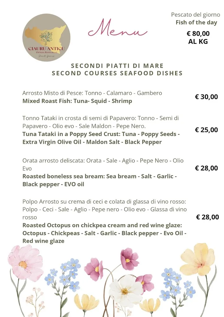Menu_Ciauru Anticu Ortigia Restaurant Daniele Genovese_Provincia di Siracusa_image_1