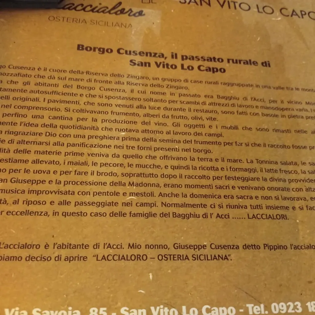Menu_Laccialoro Osteria Siciliana_San Vito Lo Capo_image_1