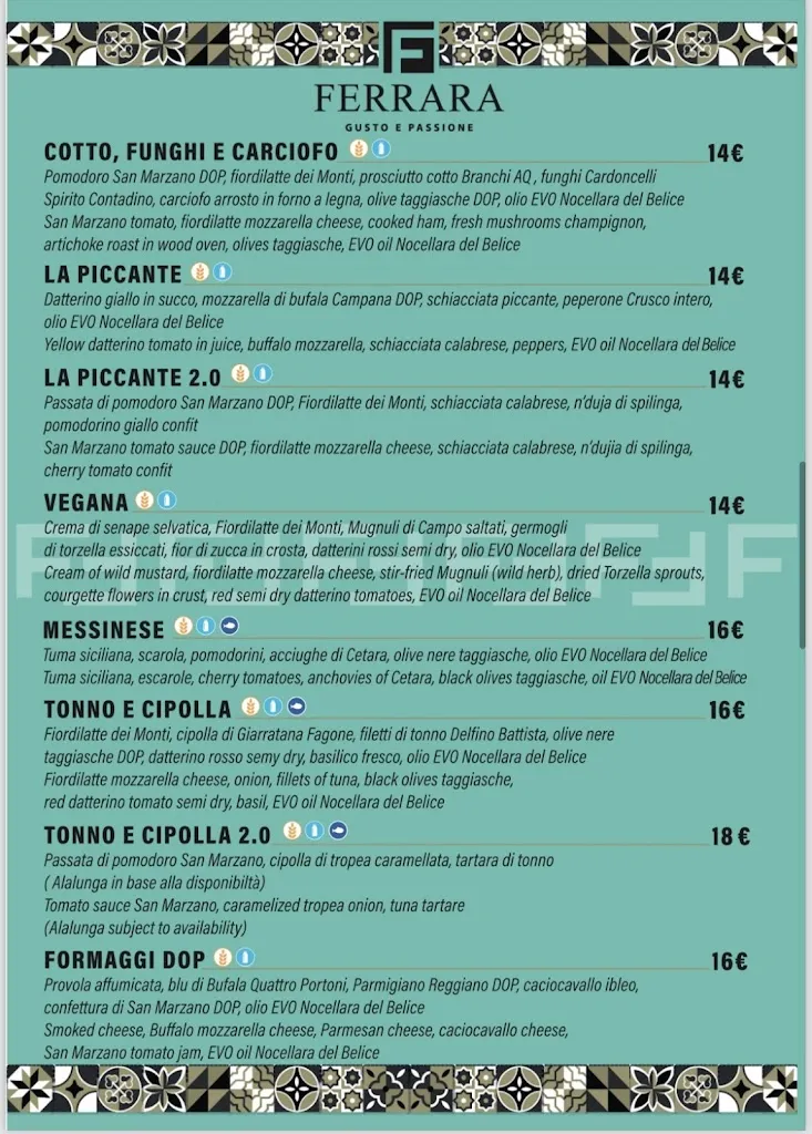 Menu_Ferrara gusto e passione, ristorante a base di pesce , pizzeria napoletana e conteporanea_Santa Teresa di Riva_image_1