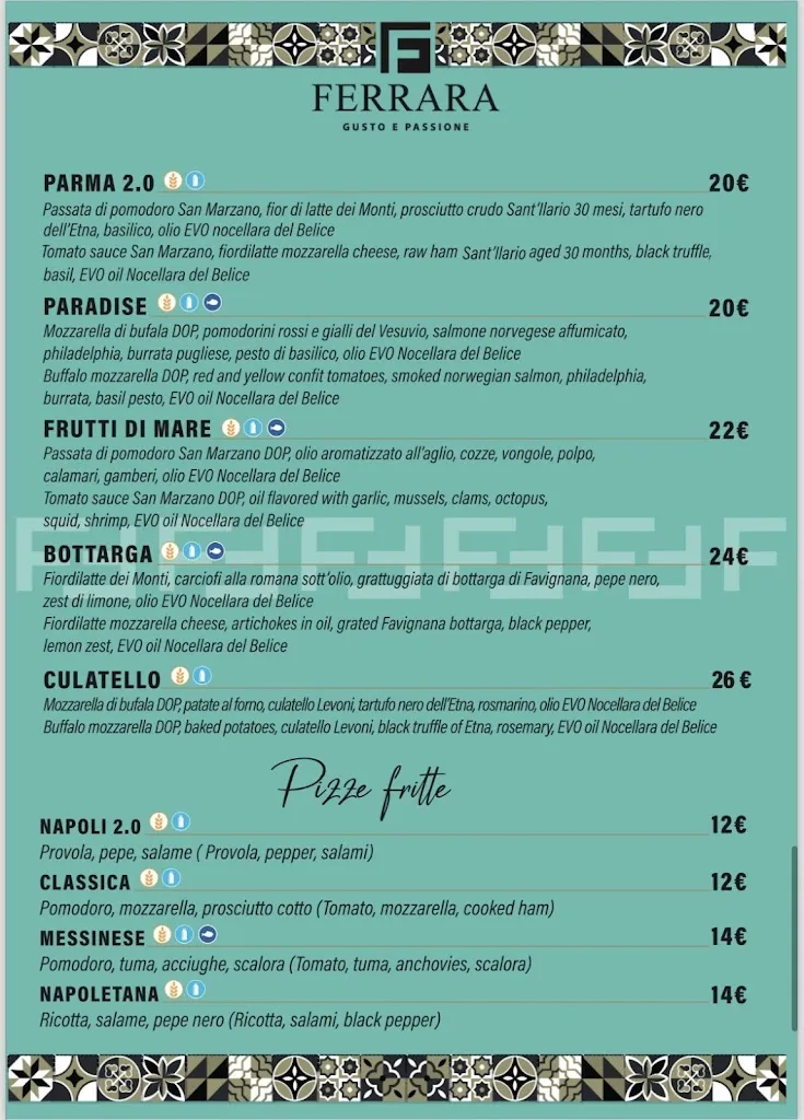 Menu_Ferrara gusto e passione, ristorante a base di pesce , pizzeria napoletana e conteporanea_Santa Teresa di Riva_image_2