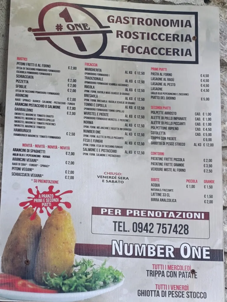 Menu_Focacceria Rosticceria Gastronomia “Number One” Di Giusi Spataro_Santa Teresa di Riva_image_1