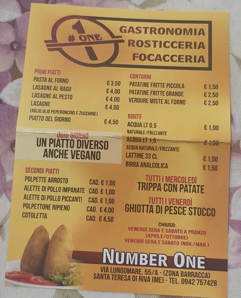 Menu_Focacceria Rosticceria Gastronomia “Number One” Di Giusi Spataro_Santa Teresa di Riva_image_4