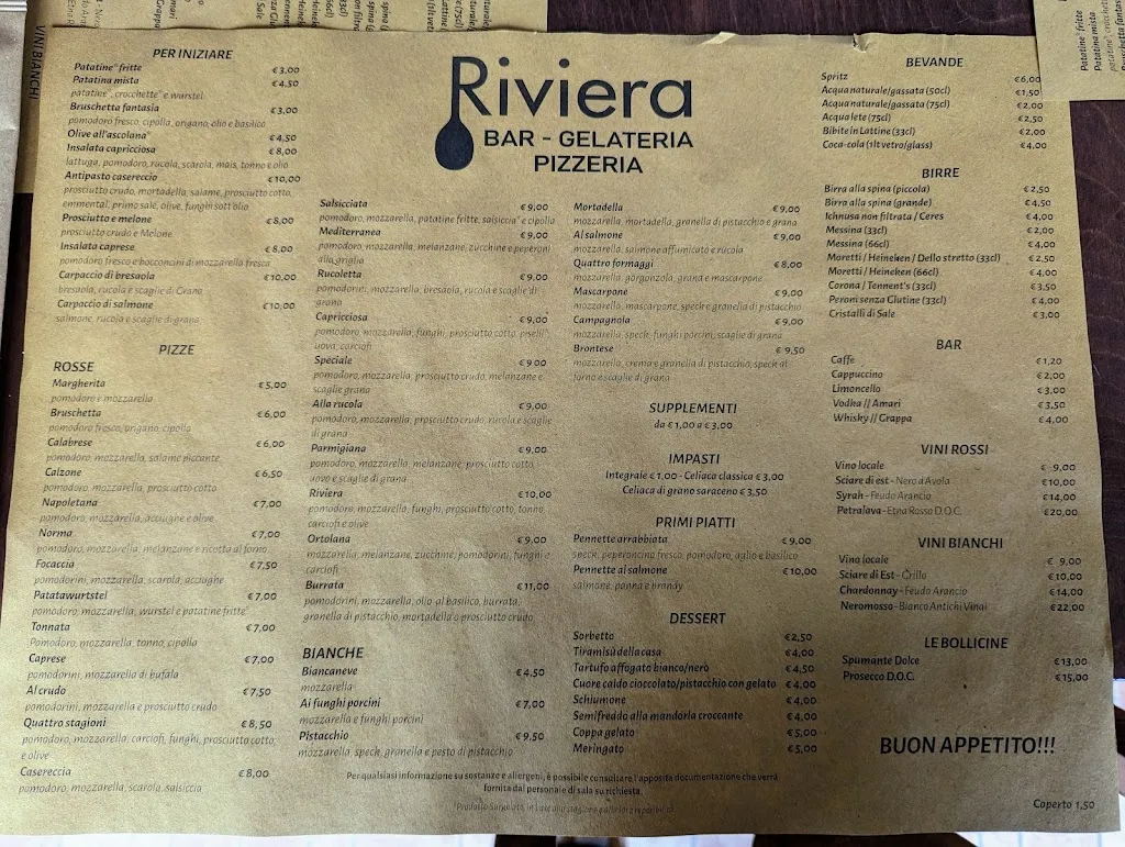 Menu_Ristorante Pizzeria Riviera_Santa Teresa di Riva_image_1
