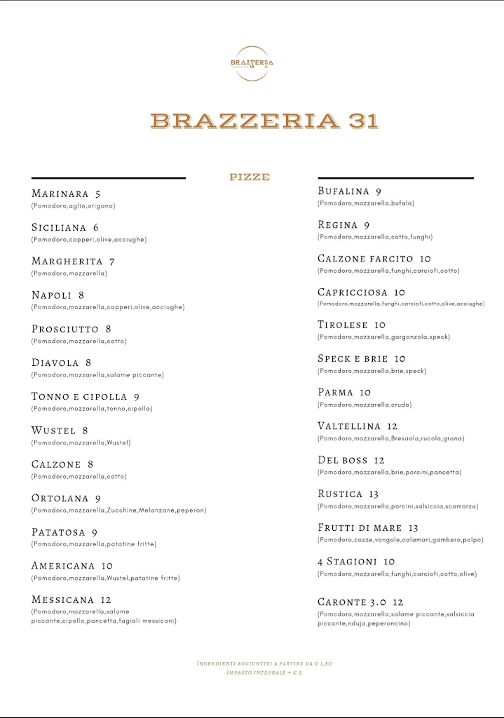 Menu_Brazzeria 31 - Pizzeria e Brasserie a Ventimiglia_Ventimiglia di Sicilia_image_1