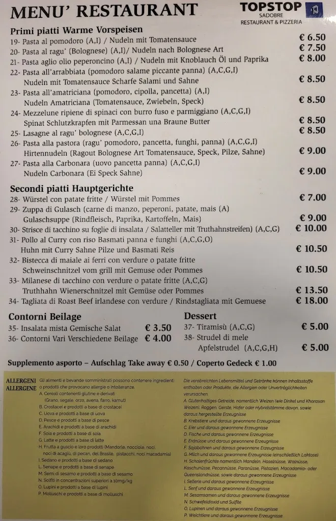 Menu_Restaurant & Pizzeria Top-Stop._Campo di Trens_image_2