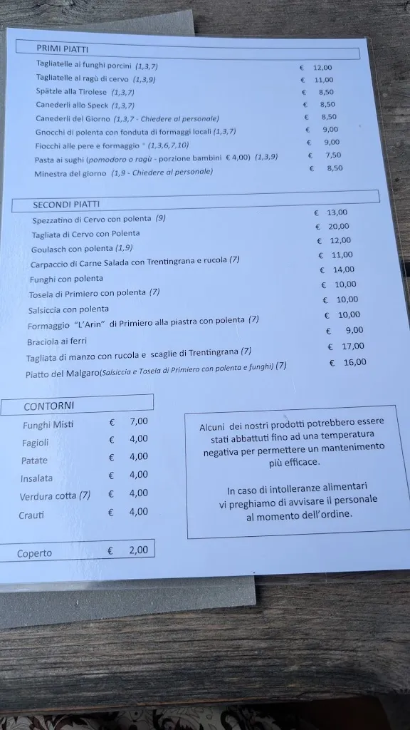 Menu_Albergo Ristorante Miralago Calaita_Canal San Bovo_immagine_1