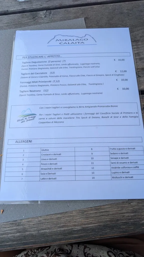 Menu_Albergo Ristorante Miralago Calaita_Canal San Bovo_immagine_2