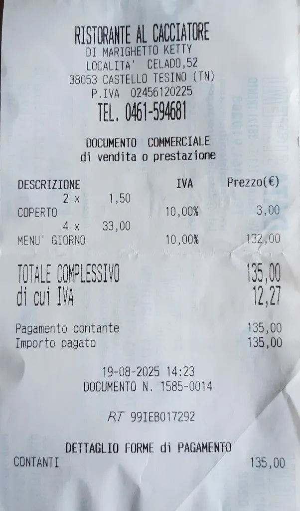 Marcello Trabuio_Al Cacciatore_Castello Tesino_review