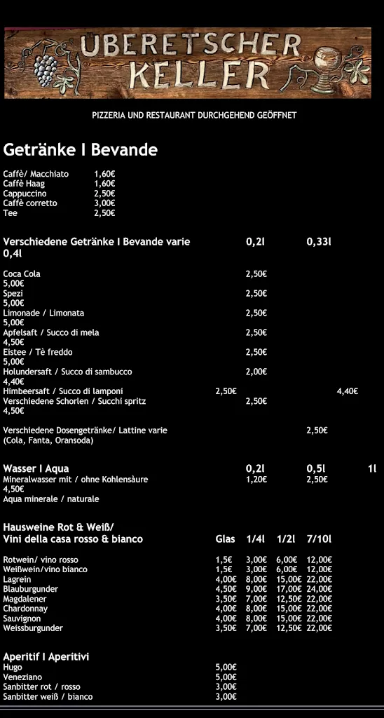 Menu_Überetscher Keller - Restaurant/Pizzeria/Grill_Cornaiano_image_3