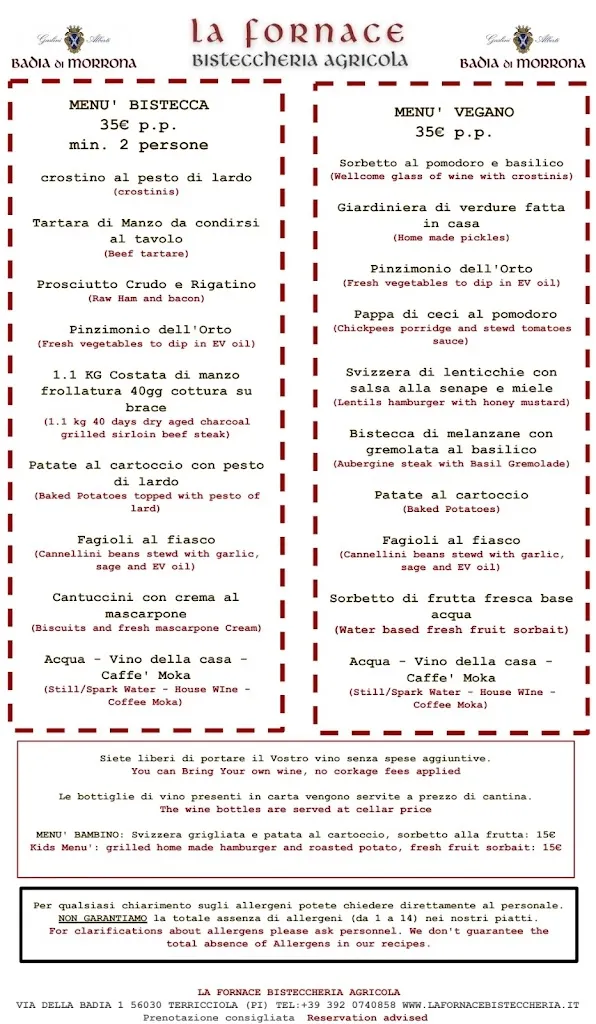 Menu_La Fornace Bisteccheria Agricola_Fornace_image_1