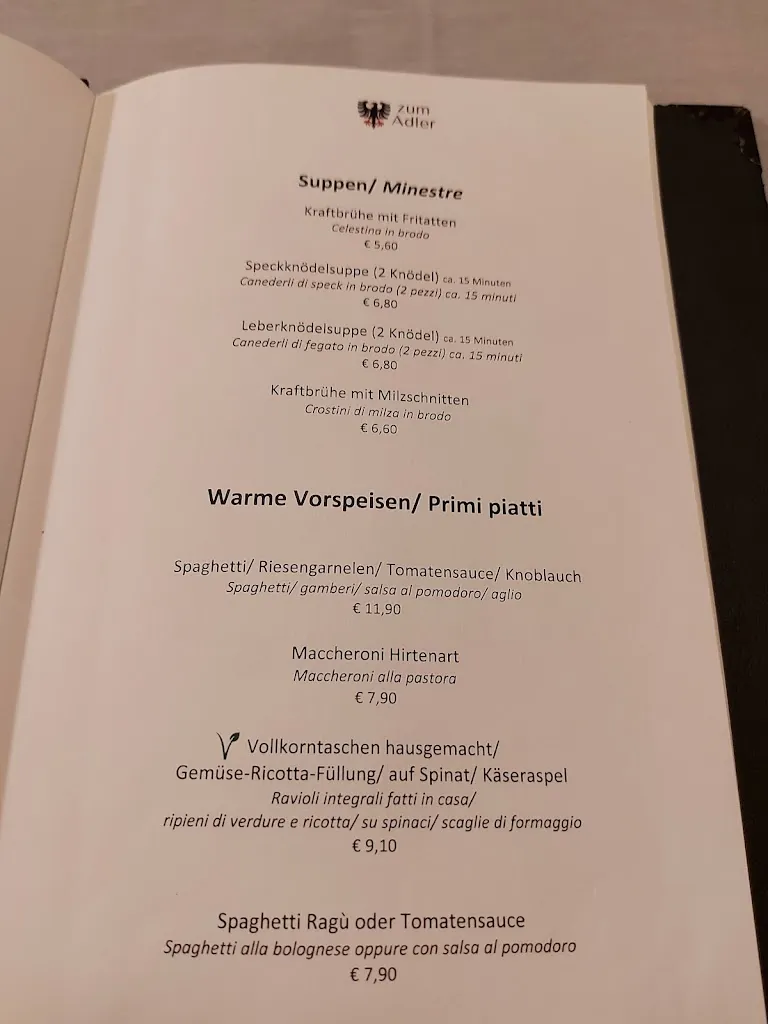 Menu_Restaurant Pizzeria Zum Adler - Ristorante All' Aquila_Naturno_image_1