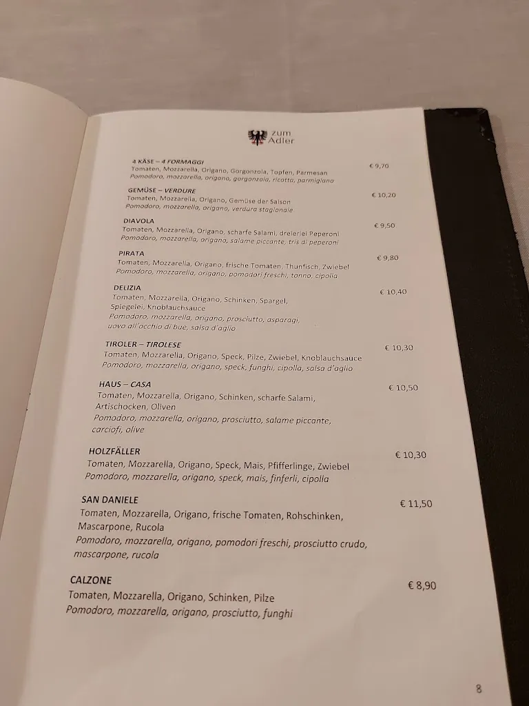 Menu_Restaurant Pizzeria Zum Adler - Ristorante All' Aquila_Naturno_image_3