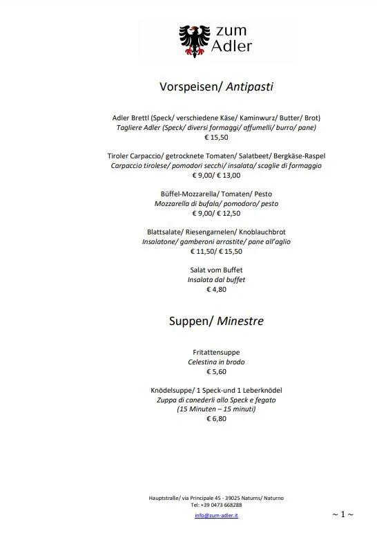 Menu_Restaurant Pizzeria Zum Adler - Ristorante All' Aquila_Naturno_image_4