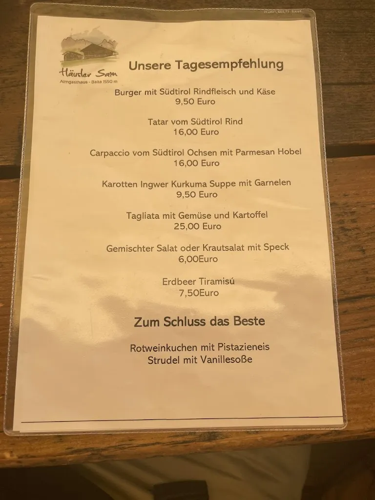 Menu_Almgasthaus / Baita Häusler Sam_Nova Ponente_immagine_1
