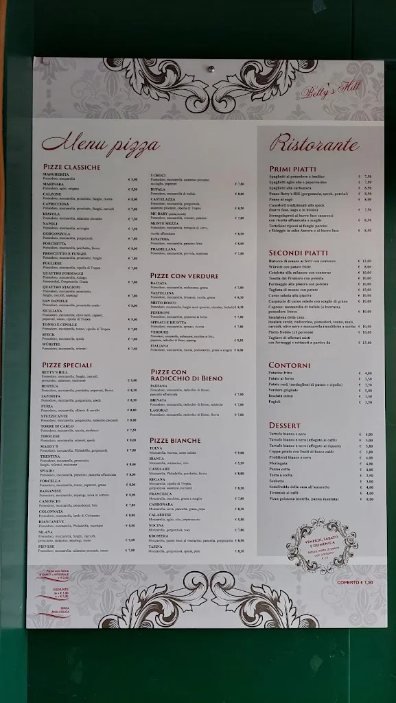Menu_Pub Pizzeria Ristorante Betty's Hill_Pieve Tesino_image_1