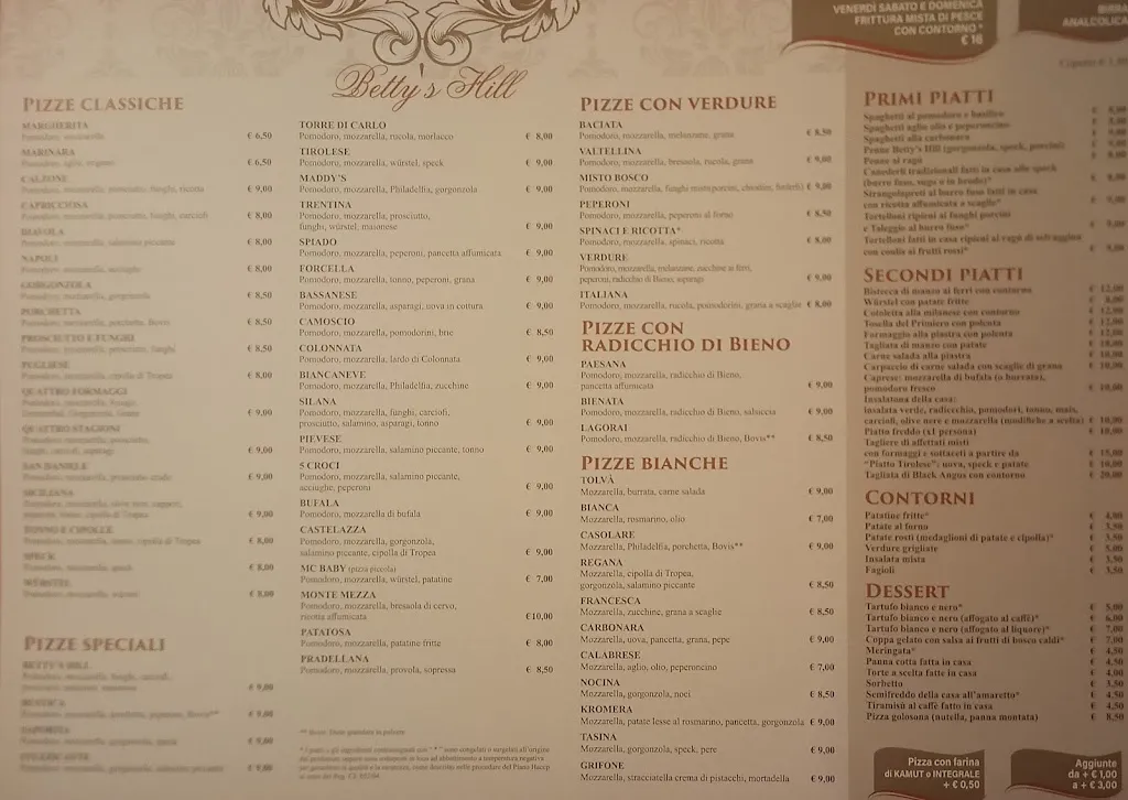 Menu_Pub Pizzeria Ristorante Betty's Hill_Pieve Tesino_image_2