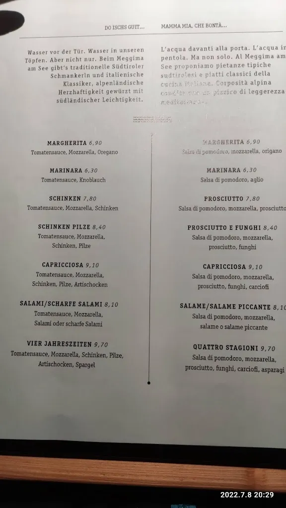 Menu_Meggima am See - Bar Restaurant Pizzeria_Selva dei Molini_image_2
