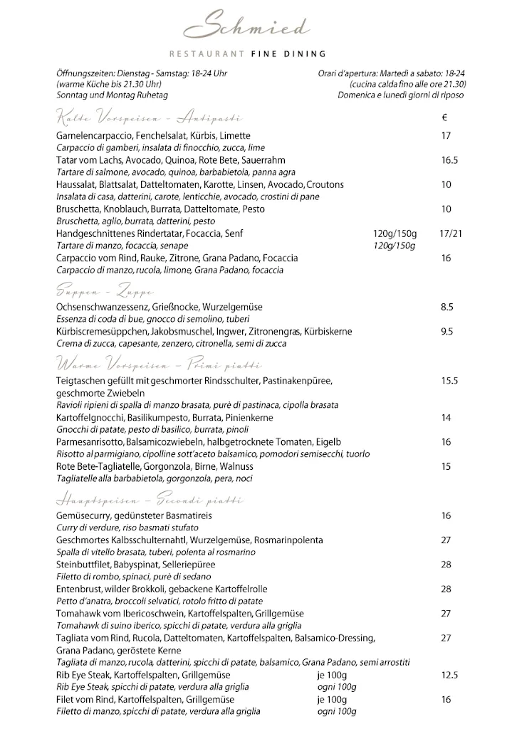 Menu_Restaurant Schmied - fine dining_Scena - Schenna_image_1